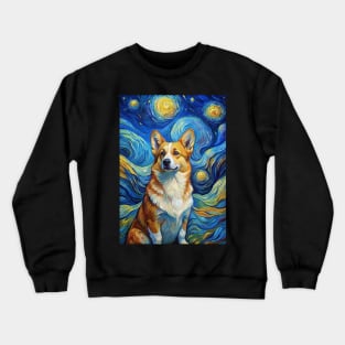 Pembroke Welsh Corgi Dog Breed Painting in a Van Gogh Starry Night Art Style Crewneck Sweatshirt